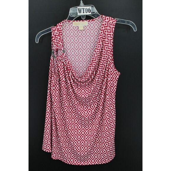 MICHAEL KORS SLEEVELESS COWL NECK MAGENTA WHITE WITH SILVER ADORNMENT SIZE L - Picture 1 of 6